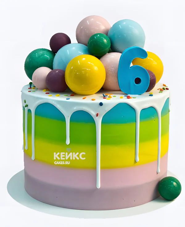 Разноцветный торт для мальчика без мастики с шариками и цифрой Разноцветный торт для мальчика без мастики с шариками и цифрой Фото