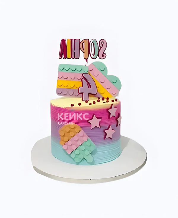 Разноцветный торт на 4 года Фото