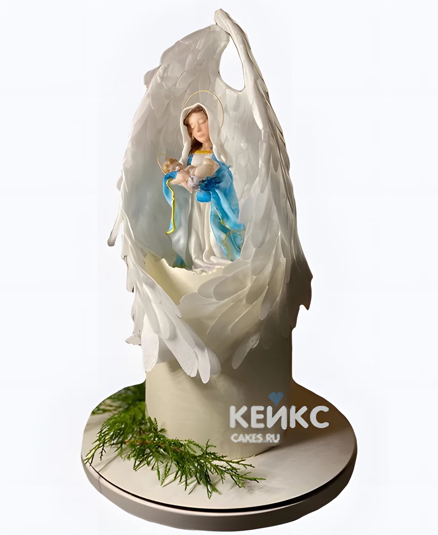 Торт с фигуркой ангела на крещение девочки Фото