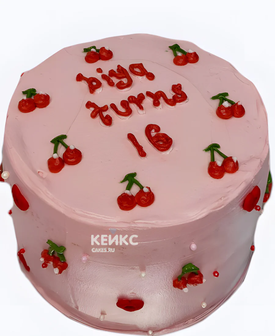 Розовый бенто-торт на 18 лет с вишенками Фото