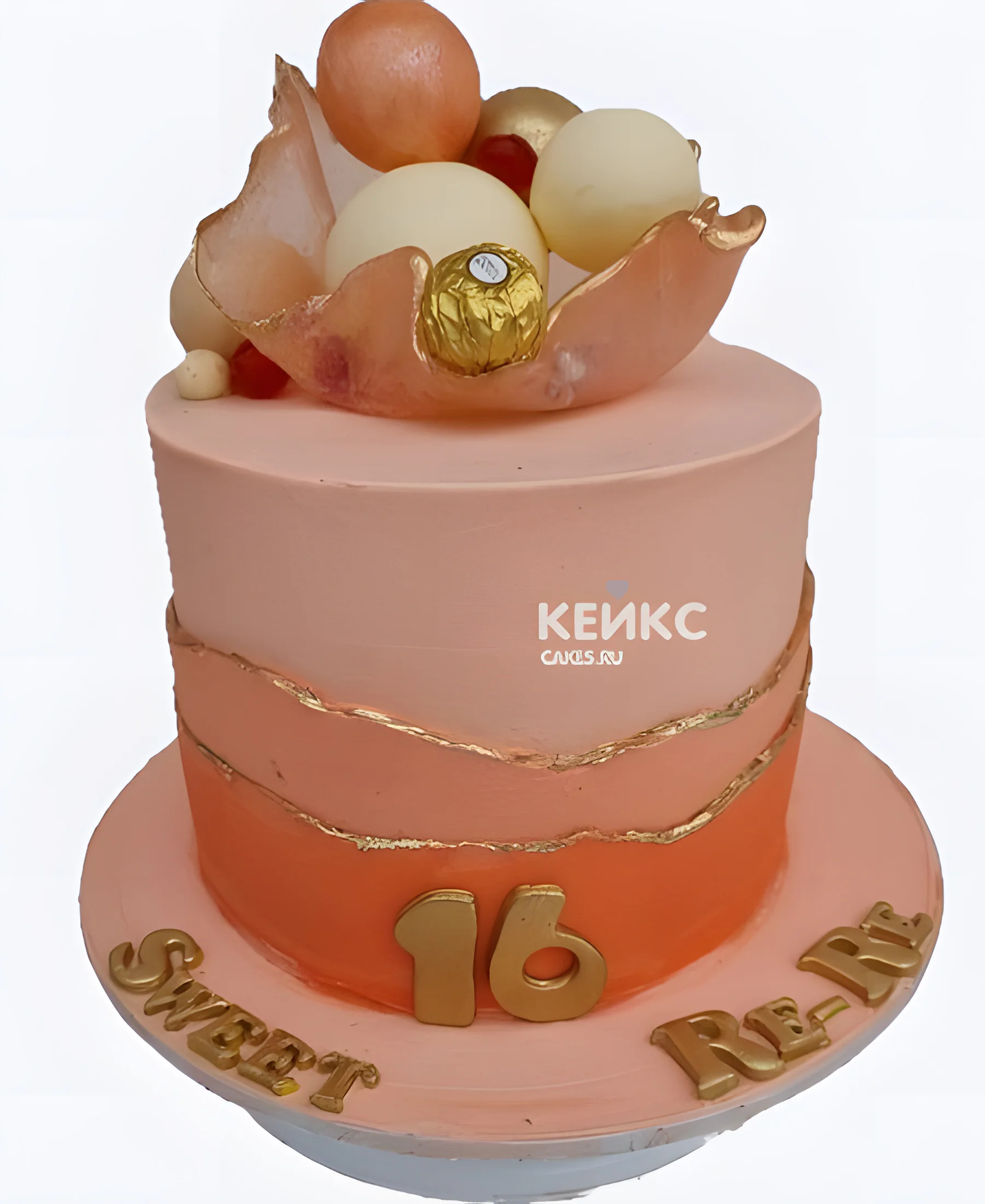 Розовый торт на 16 лет девочке с конфетками Фото