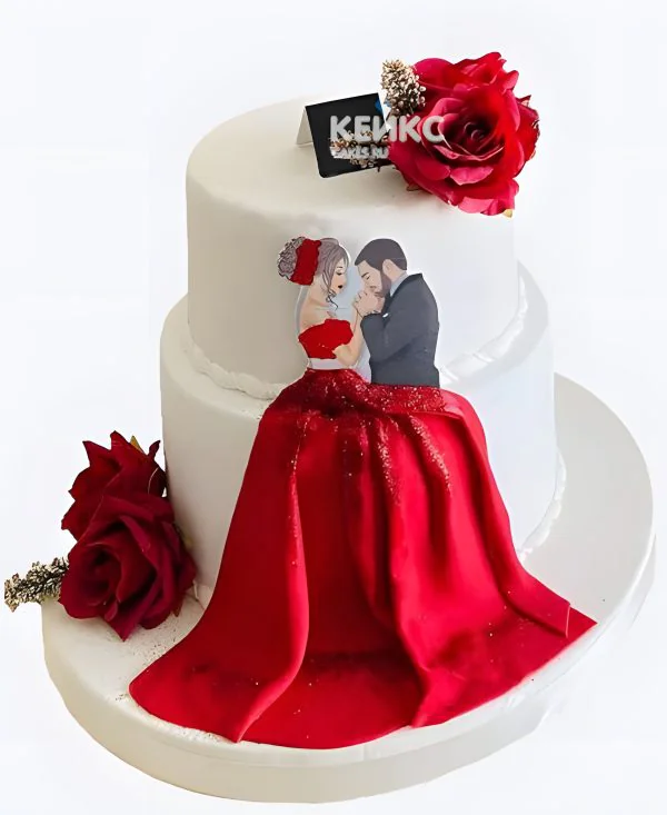 Шикарный двухъярусный торт на свадьбу Фото