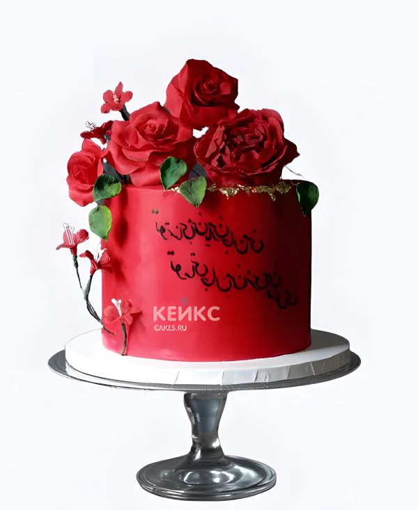 Шикарный красный торт с розами Фото