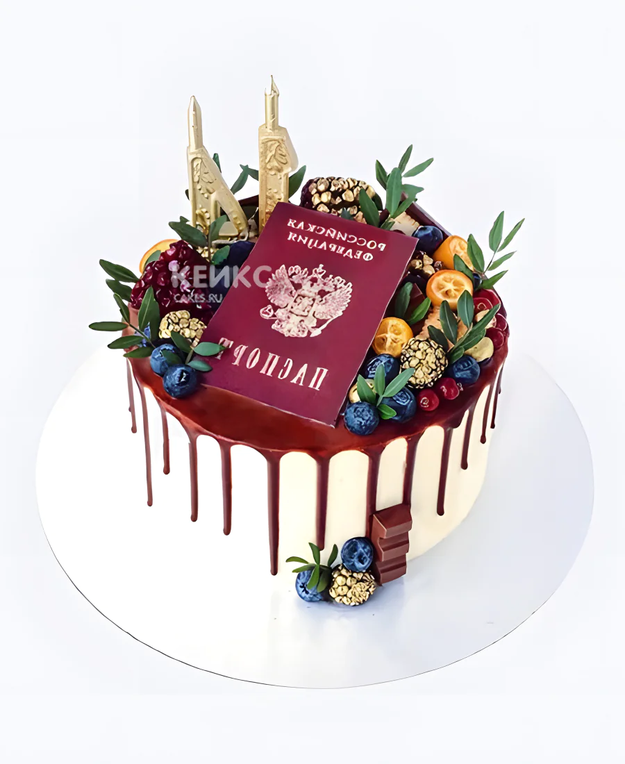 Шикарный торт на 14 лет с ягодами и паспортом Шикарный торт на 14 лет с ягодами и паспортом Фото
