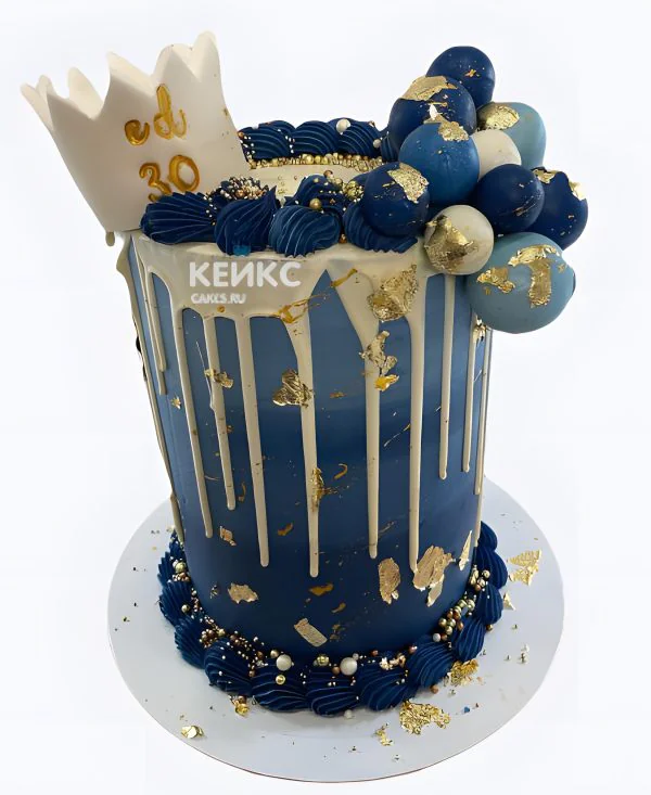 Синий торт с короной на юбилей 30 лет Фото