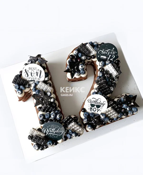 Синий торт цифра 12 для мальчика Синий торт цифра 12 для мальчика Фото
