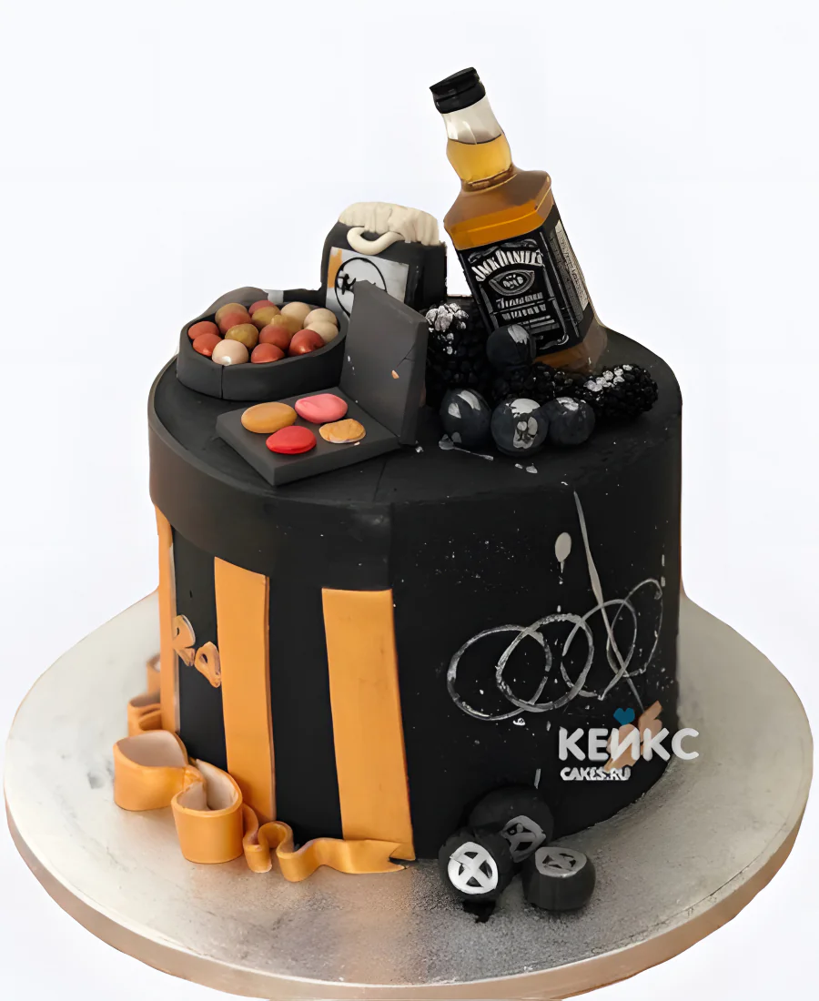 Торт ауди с фигурками и бутылкой коньяка Торт ауди с фигурками и бутылкой коньяка Фото