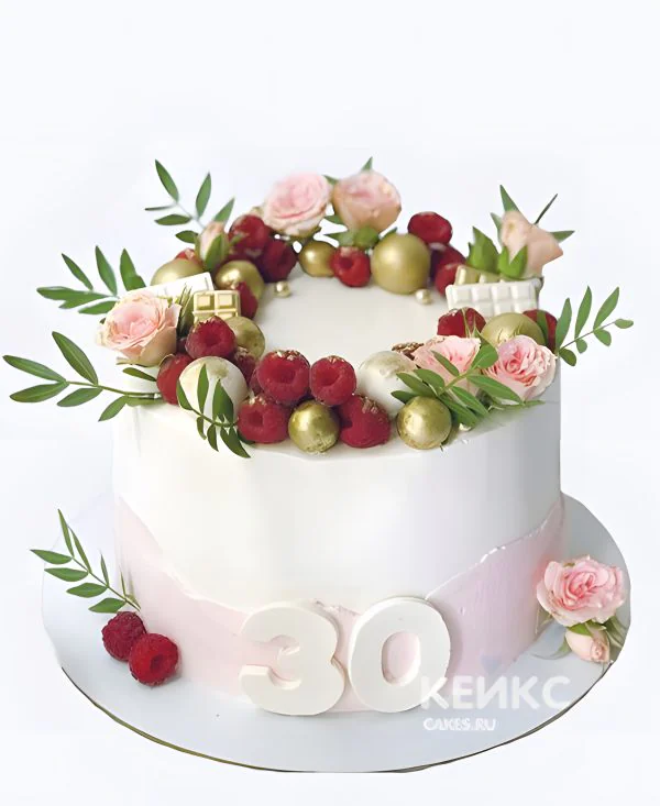 Торт бенто женщине на 30 лет с малиной и розами Торт бенто женщине на 30 лет с малиной и розами Фото