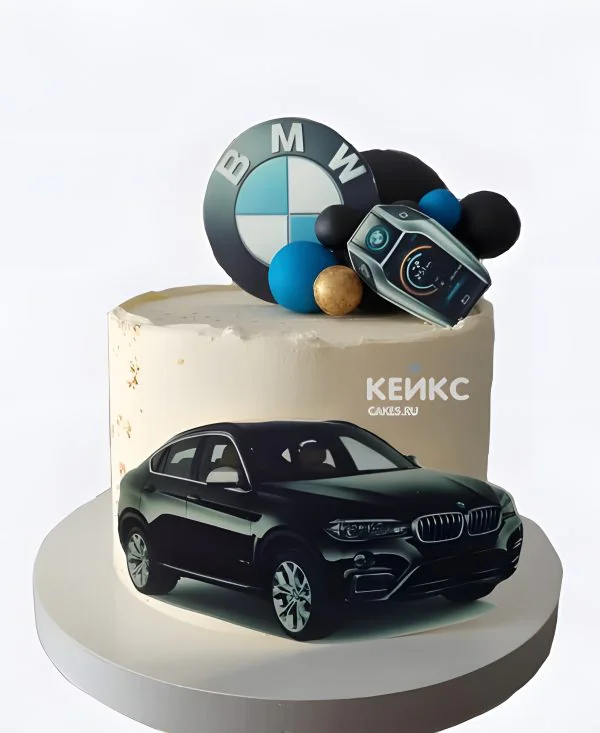 Торт БМВ с фотопечатью шикарной черной машины Фото
