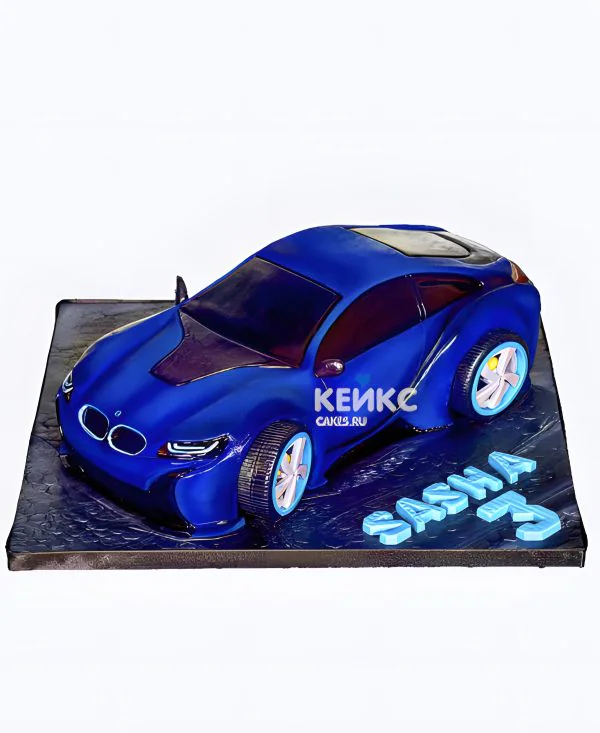 Торт БМВ в виде синей машины Фото
