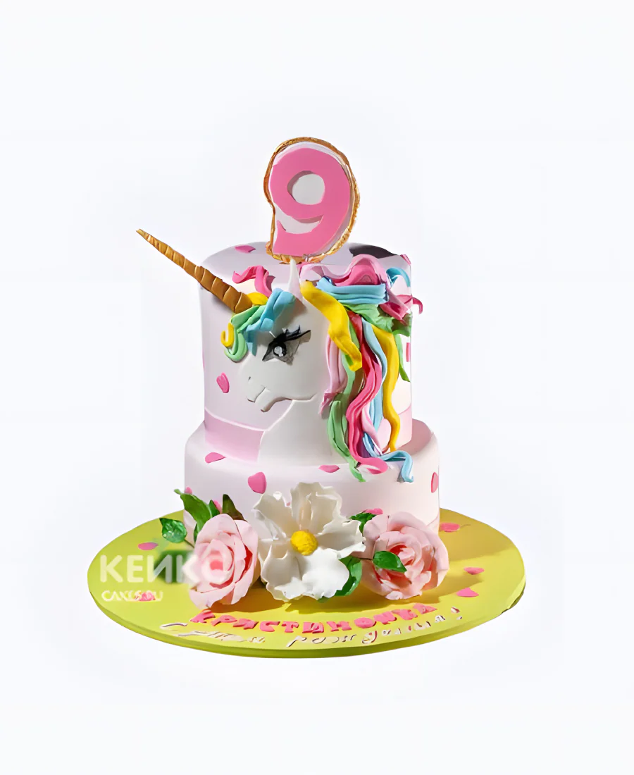 Торт девочке на 9 лет с единорогом и цифрой Торт девочке на 9 лет с единорогом и цифрой Фото