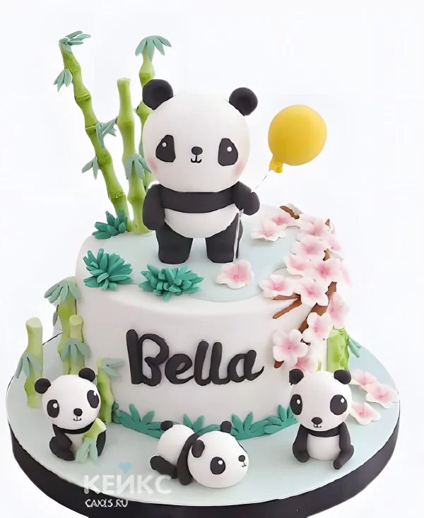 Торт девочке на годик с фигурками панды Фото