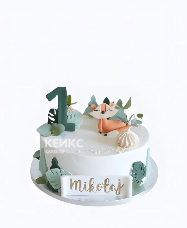 Торт девочке на годик с фигуркой лисы и безе Фото