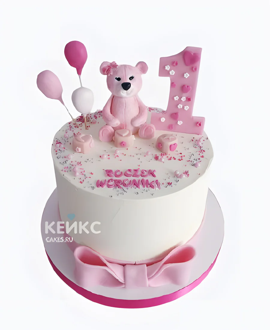 Торт девочке на годик с медвежонком и цифрой Торт девочке на годик с медвежонком и цифрой Фото