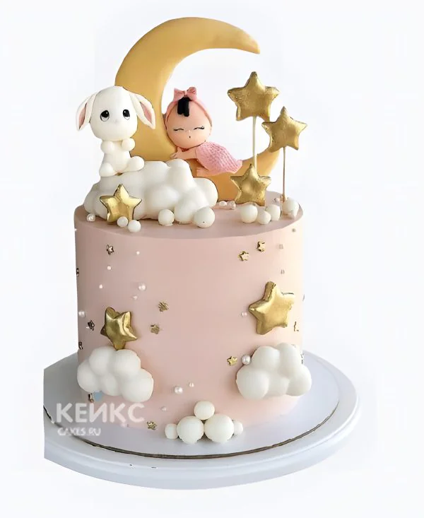 Торт девочке на годик с полумесяцем и звездами Фото