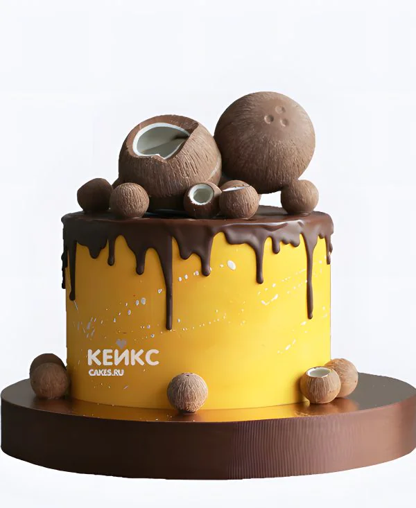 Торт для мальчика без мастики с шоколадными подтеками и кокосом Торт для мальчика без мастики с шоколадными подтеками и кокосом Фото