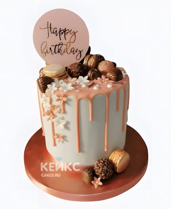 Торт из мастики с подтеками и конфетами Фото