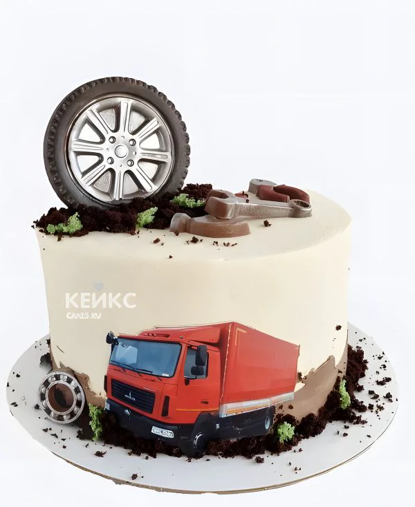 Торт камаз с шоколадом и колесом Торт камаз с шоколадом и колесом Фото