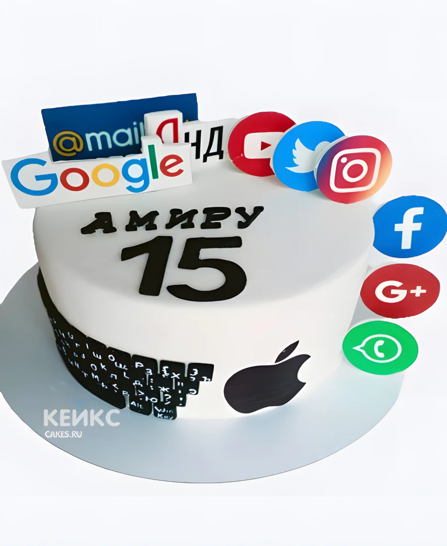 Торт мальчику на 15 лет с логотипом социальных сетей Торт мальчику на 15 лет с логотипом социальных сетей Фото