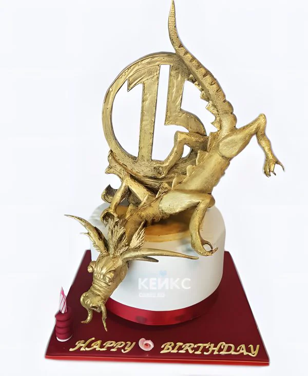 Торт мальчику на 15 лет с золотым драконом Торт мальчику на 15 лет с золотым драконом Фото