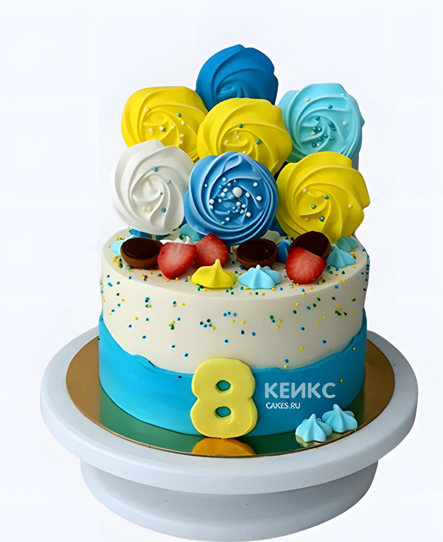 Торт мальчику на 8 лет с безе и клубникой Торт мальчику на 8 лет с безе и клубникой Фото