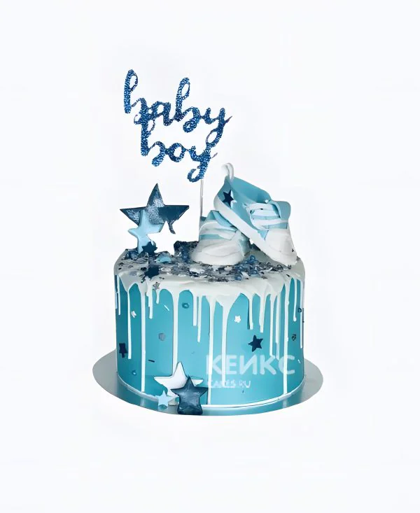 Торт мальчику на годик с пинетками Торт мальчику на годик с пинетками Фото