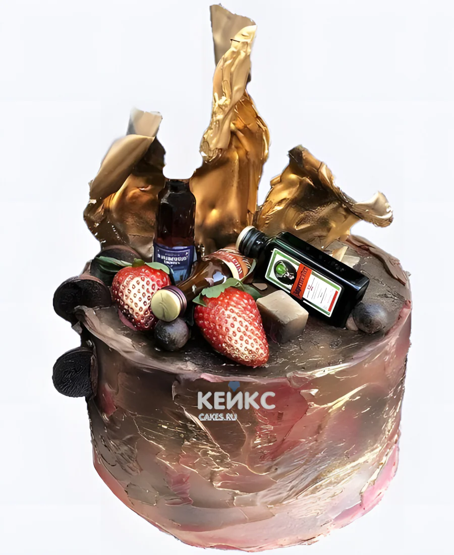 Торт мужу с клубникой и виски Торт мужу с клубникой и виски Фото