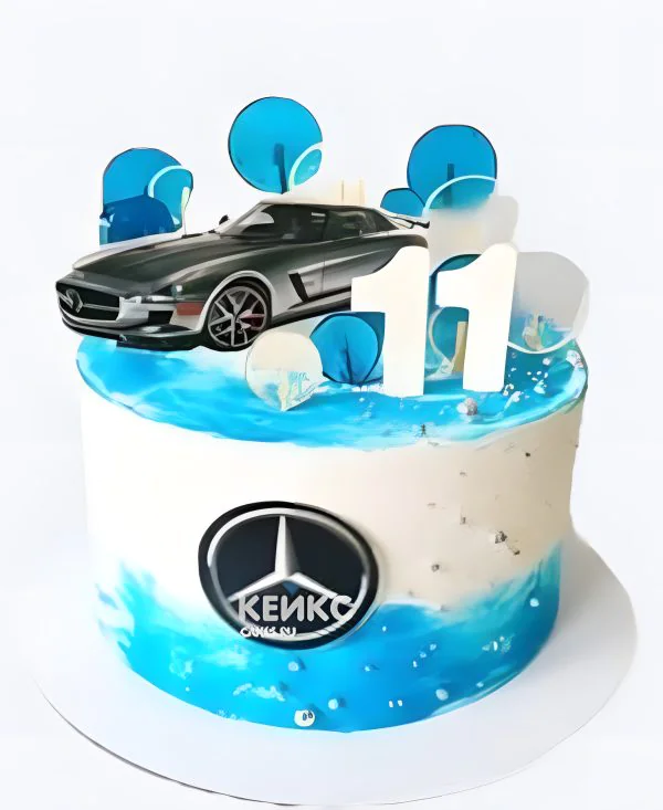 Торт на 11 лет с фотопечатью машинки Фото