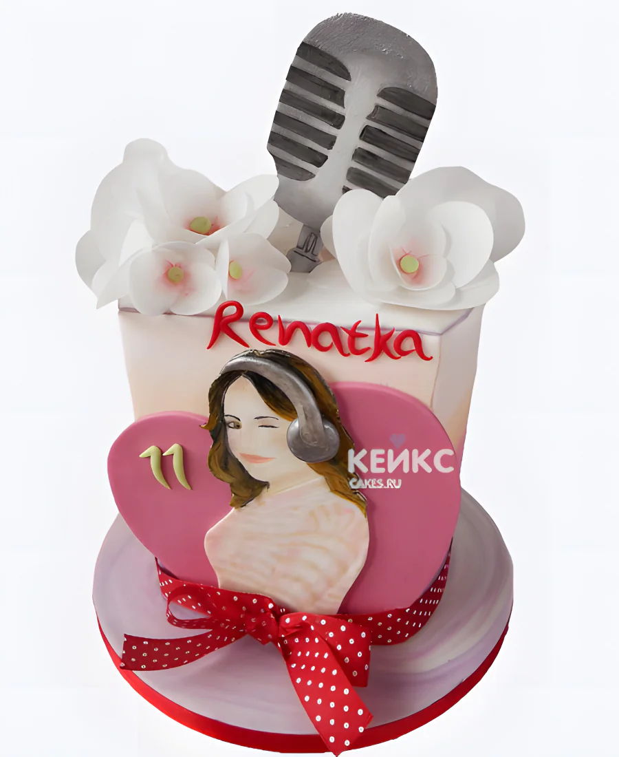 Торт на 11 лет с орхидеями и микрофоном Торт на 11 лет с орхидеями и микрофоном Фото