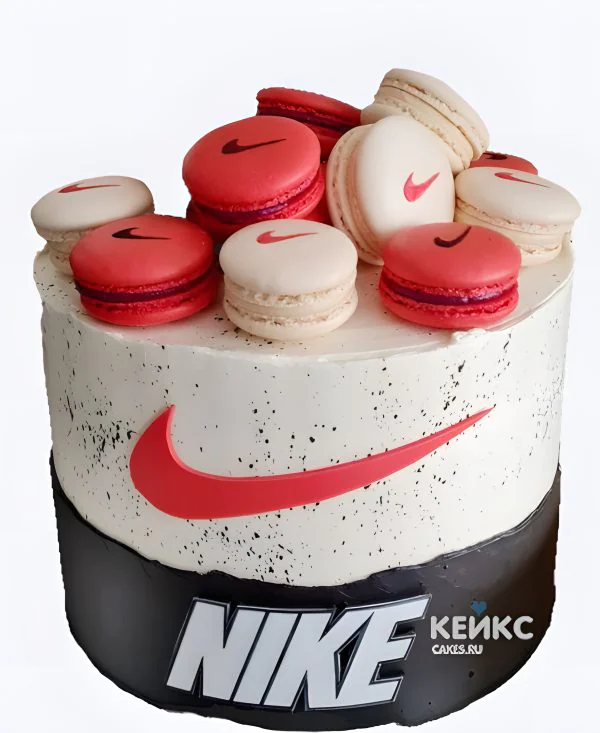 Торт на 16 лет мальчику с макарунс и логотипом Фото