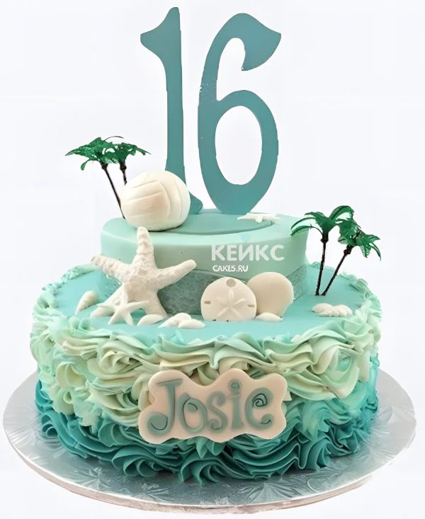 Торт на 16 лет мальчику с пальмами и ракушками Торт на 16 лет мальчику с пальмами и ракушками Фото