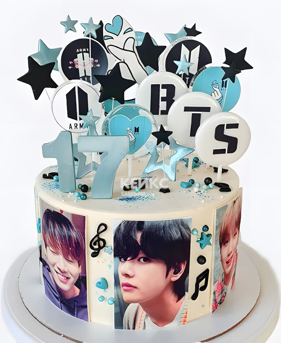 Торт на 17 лет парню с bts и фотопечатью Торт на 17 лет парню с bts и фотопечатью Фото