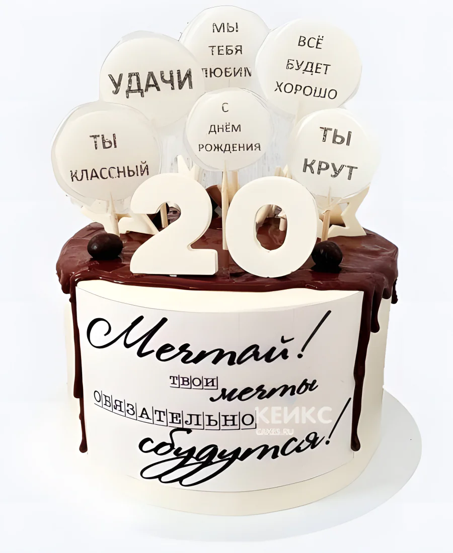 Торт на 20 лет с пожеланиями и цифрой Торт на 20 лет с пожеланиями и цифрой Фото