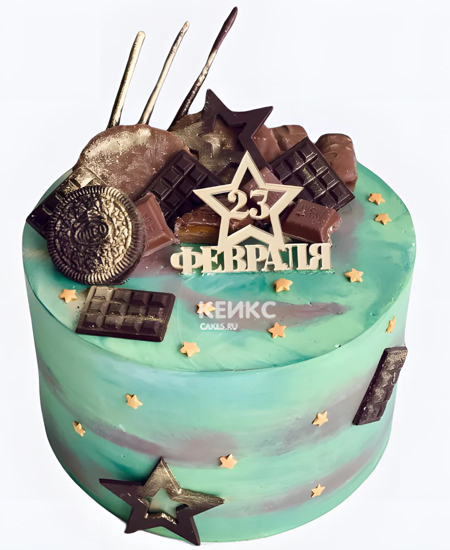 Торт на 23 февраля с декором из шоколада Торт на 23 февраля с декором из шоколада Фото