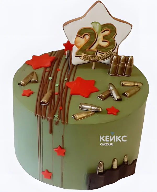 Торт на 23 февраля с пряником и патронами Фото
