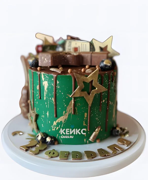 Торт на 23 февраля с шоколадом и звездами Фото