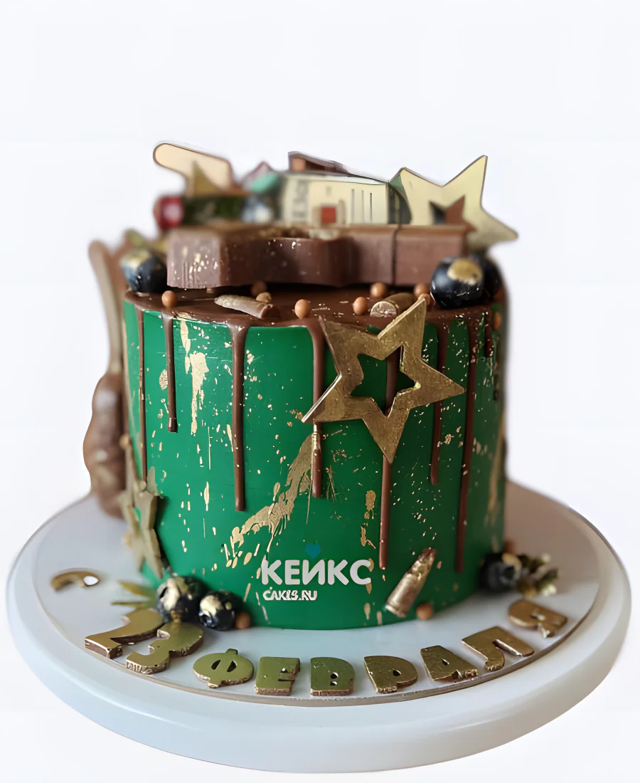 Торт на 23 февраля с шоколадом и звездами Торт на 23 февраля с шоколадом и звездами Фото