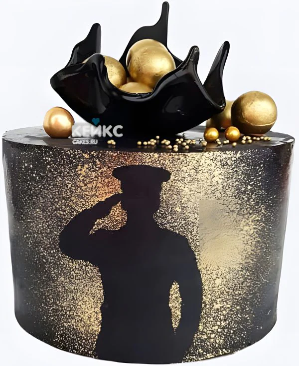 Торт на 23 февраля с силуэтом офицера Фото