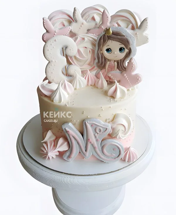 Торт на 3 года девочке с безе и цифрой Фото