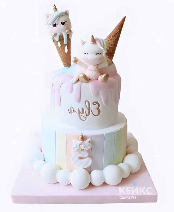 Торт на 3 года девочке с единорожками Фото