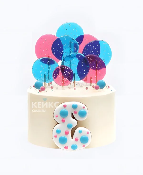 Торт на 3 года девочке с цифрой и леденцами Фото