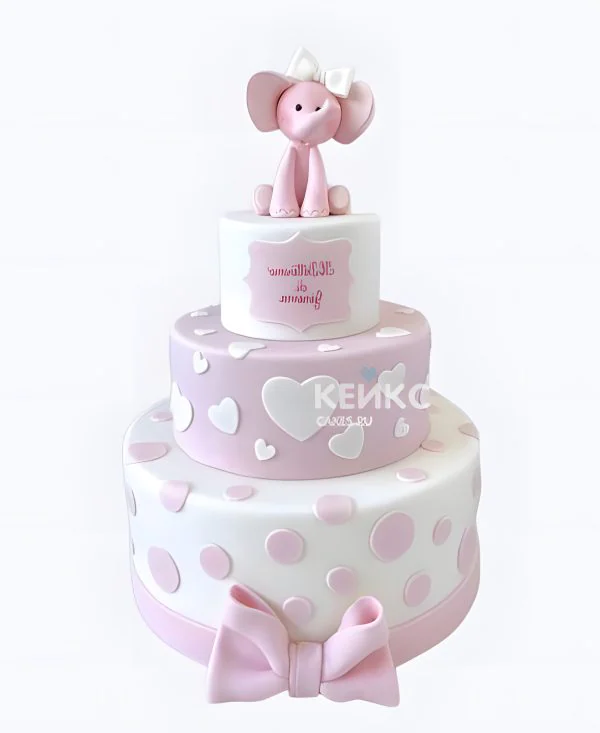 Торт на 3 года девочке со слоником и бантиком Фото