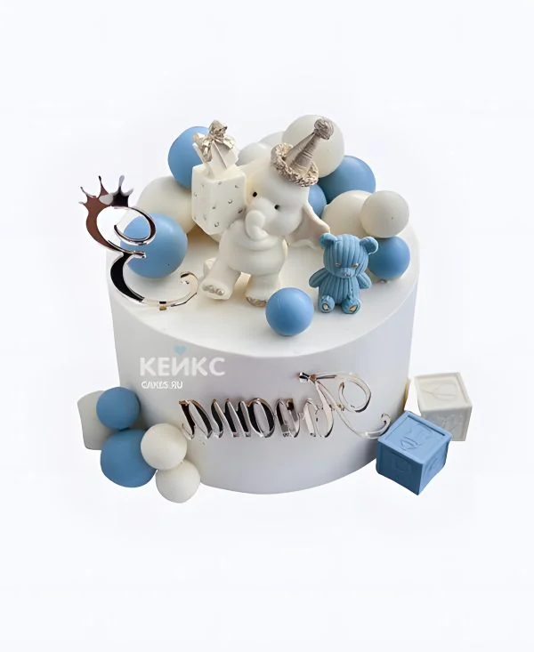 Торт на 3 года девочке со слоником и кубиками Фото