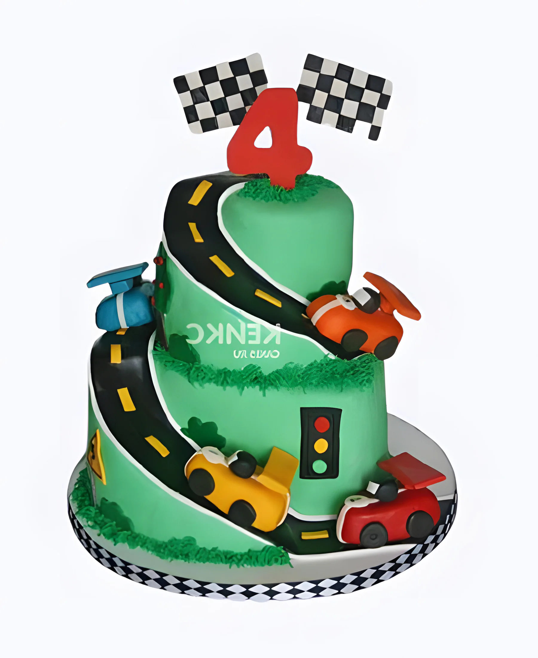 Торт на 4 года с машинками и флагом Фото