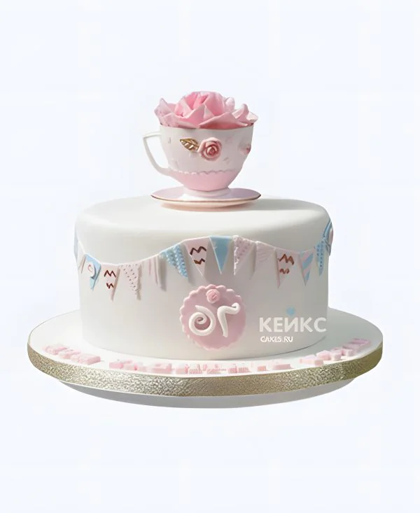 Торт на 70 лет с чайной кружкой и цифрой Фото