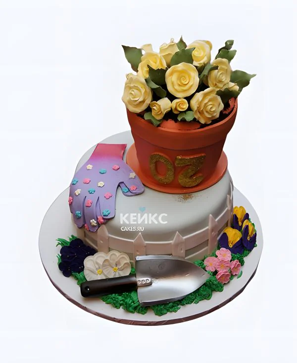 Торт на 70 лет с горшком роз Торт на 70 лет с горшком роз Фото