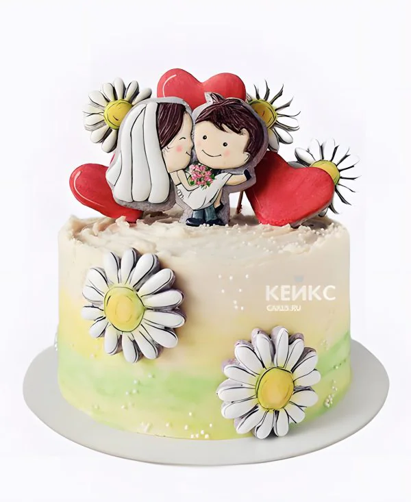 Маленький торт на свадьбу с декором из пряников Маленький торт на свадьбу с декором из пряников Фото