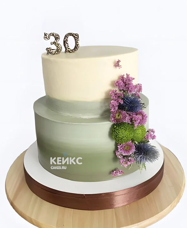 Торт на юбилей 30 лет без мастики с цветами Фото