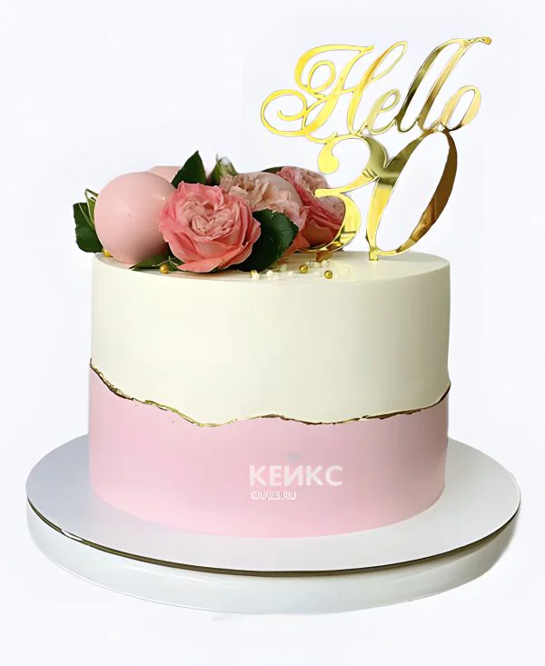 Торт на 30 лет женщине с живыми цветами Фото