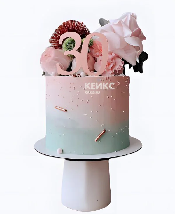 Торт на юбилей 30 лет с розово-голубым градиентом Фото